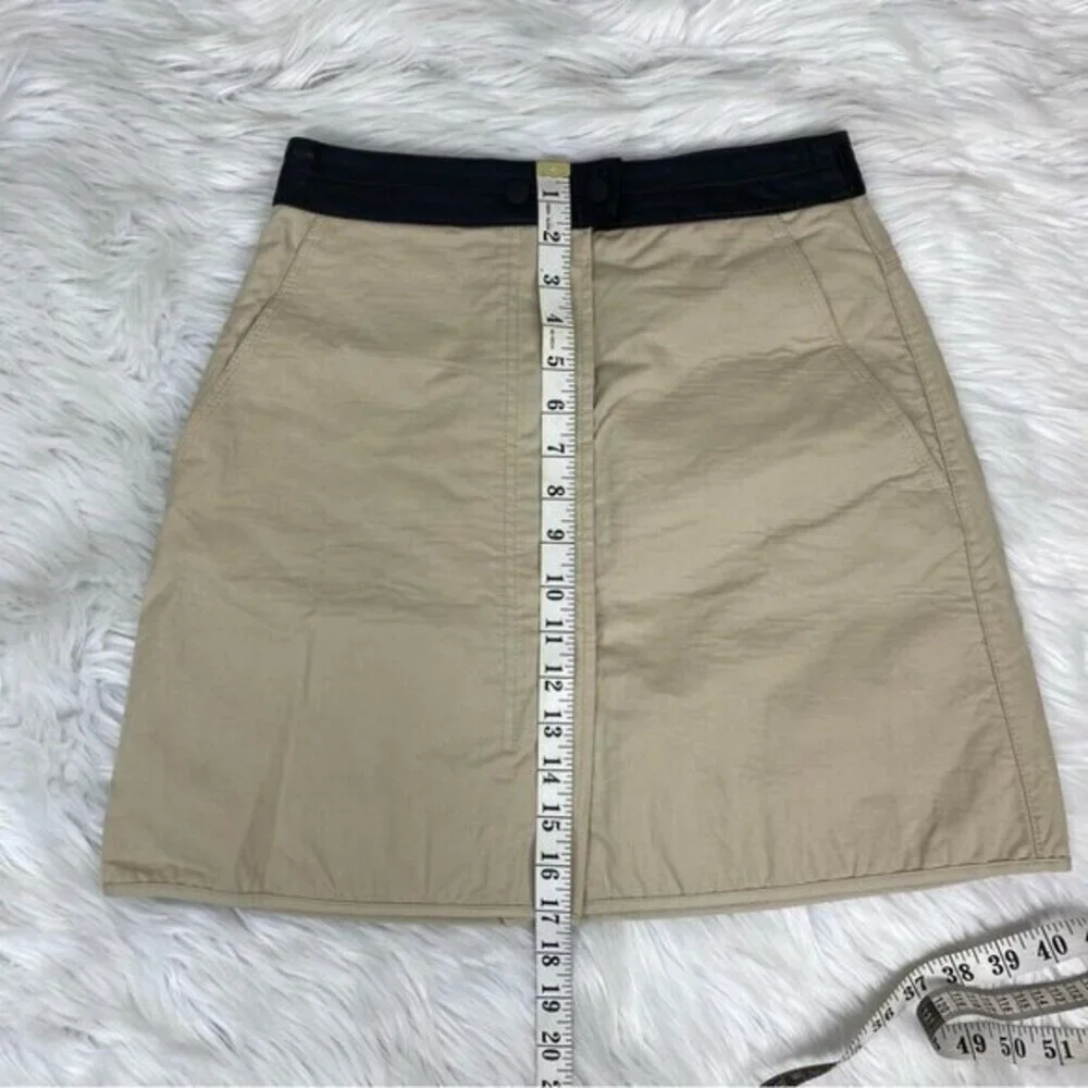Rag‎ & Bone Tan Cotton Mini Skirt Black Leather Waistband Size 2 Made in USA
